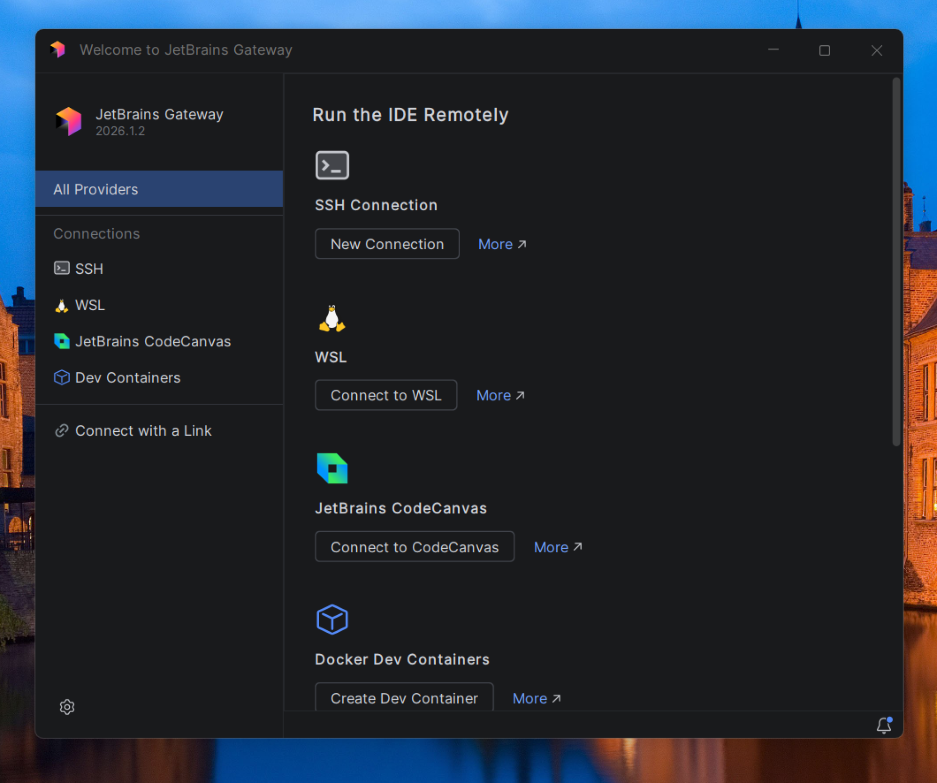 JetBrains Gateway welcome screen