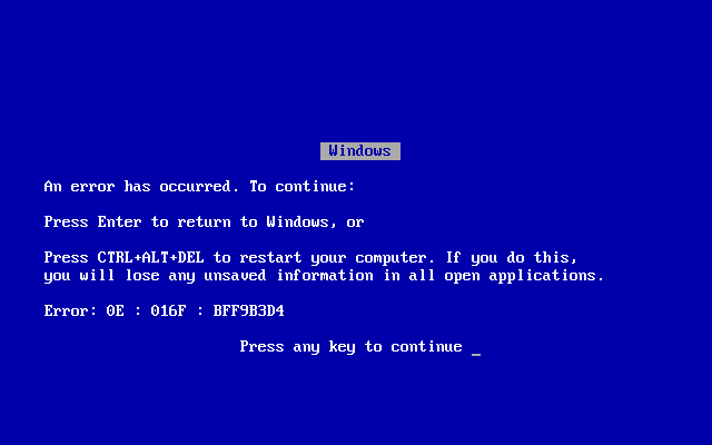 Windows 98 Blue Screen of Death BSOD